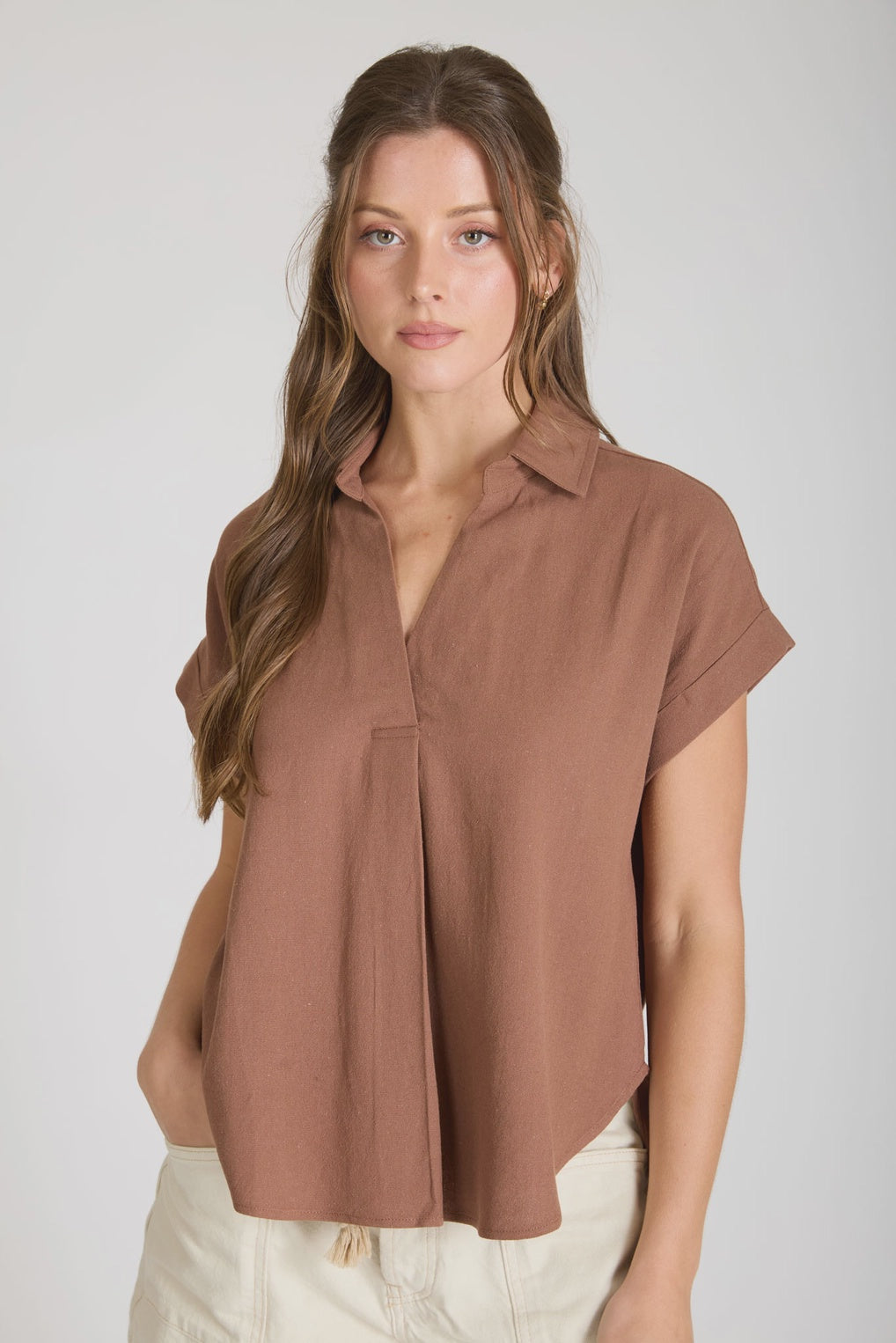 When The Leafs Start Turning Rust Collared V-Neck Top