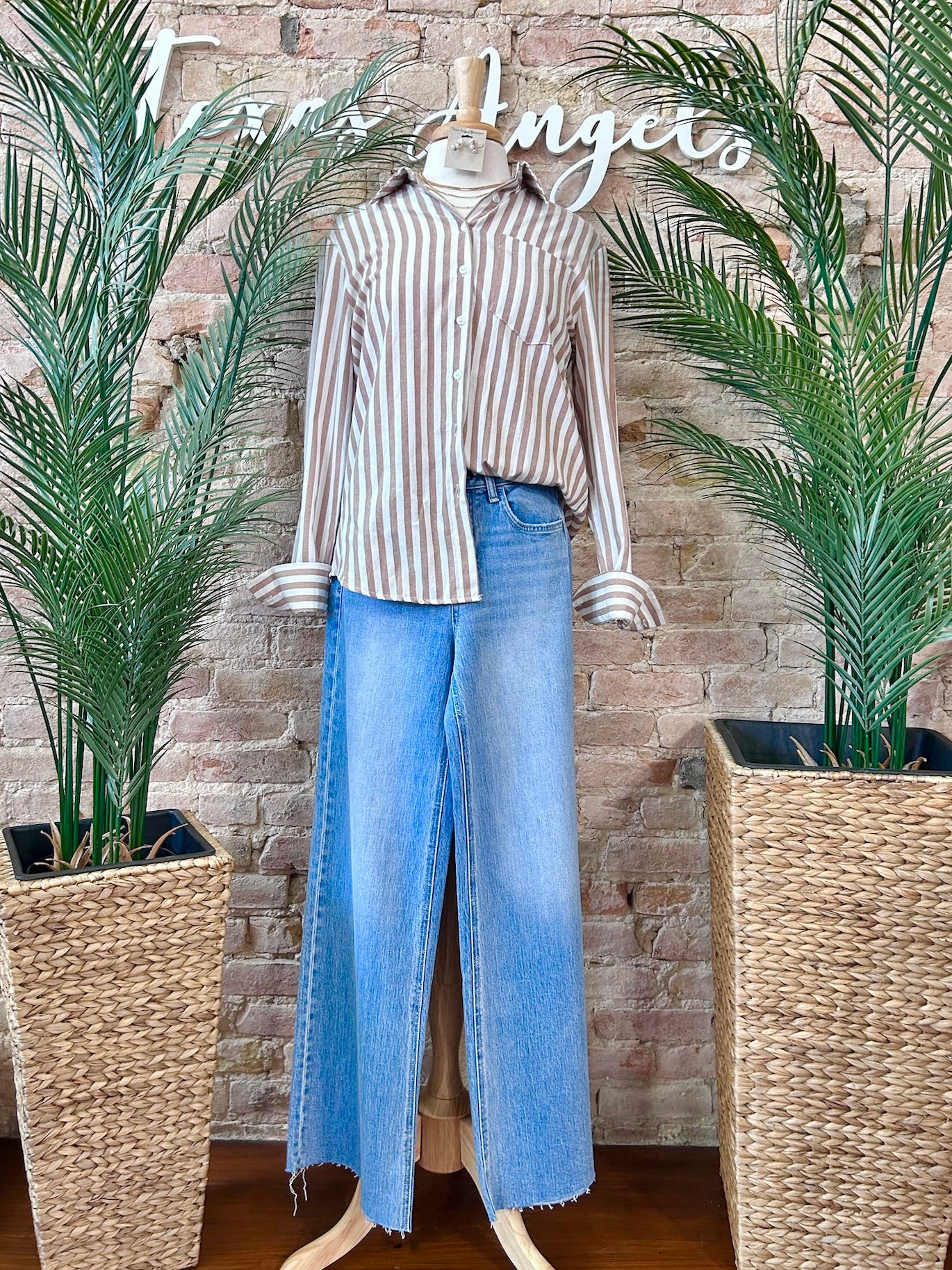 Soft Spoken Taupe Striped Shirt