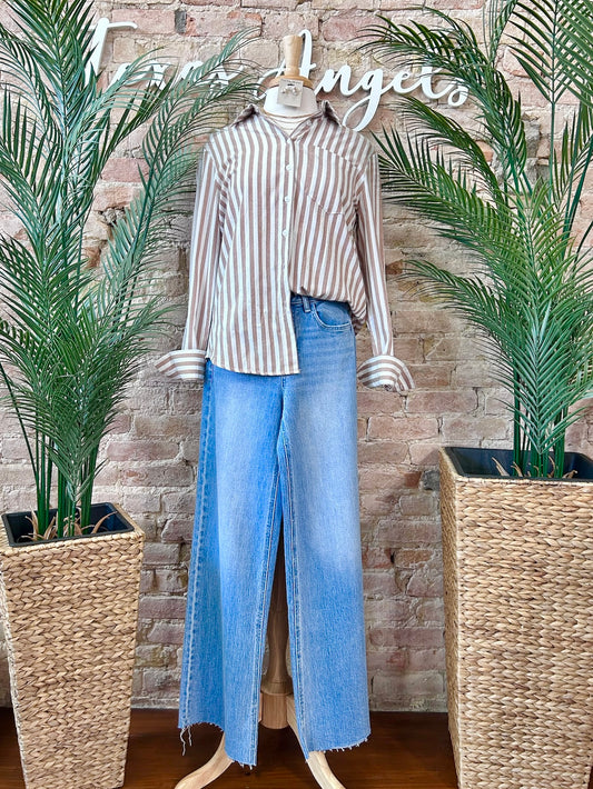 Soft Spoken Taupe Striped Shirt