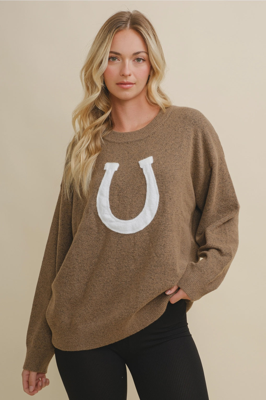 Bareback Rider Brown Horse Shoe Sweater