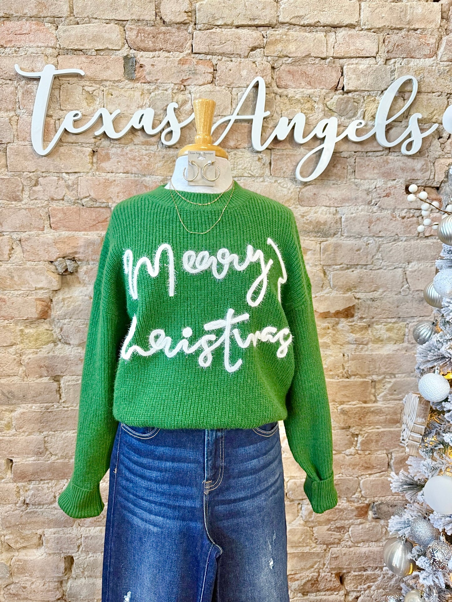 Holiday Cheer Hunter Green Merry Christmas Sweater