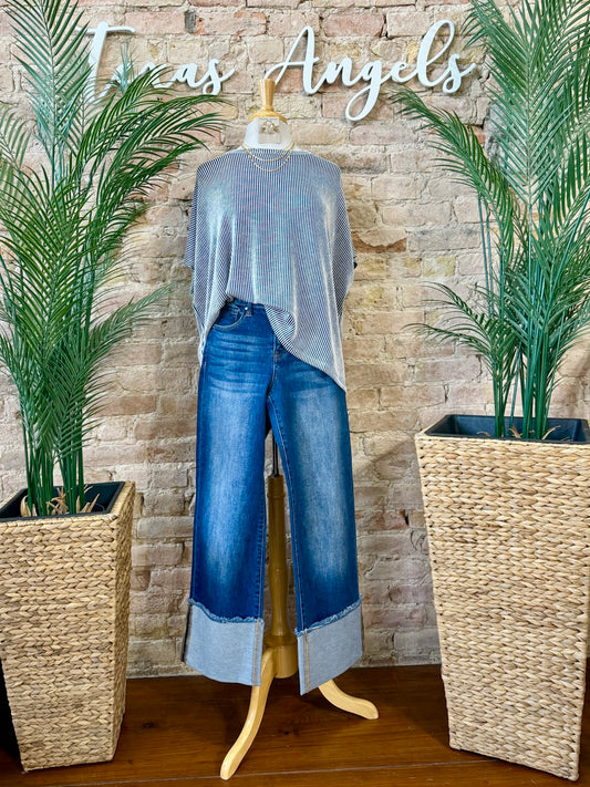 Sunglasses & Sunshine Navy Oversized Striped Top