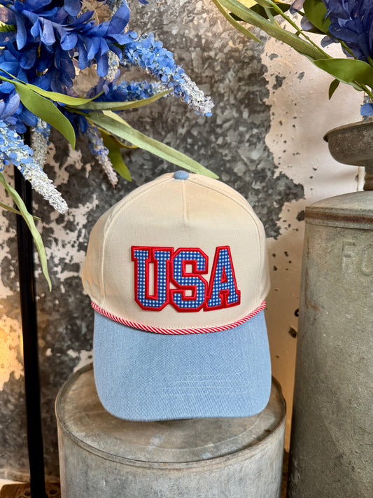 Light Denim Embroidered USA Trucker Hat