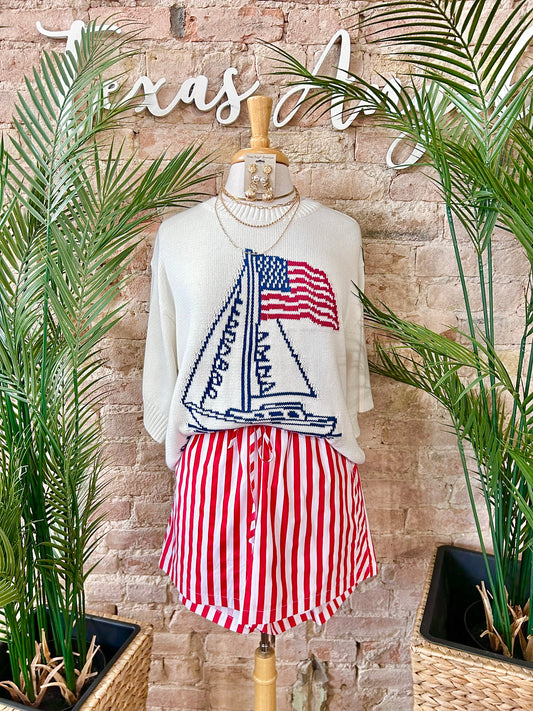 Sailing Into Freedom White Knit Top