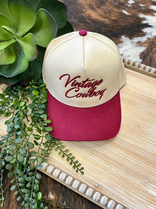 Vintage Cowboy Burgundy Trucker Hat