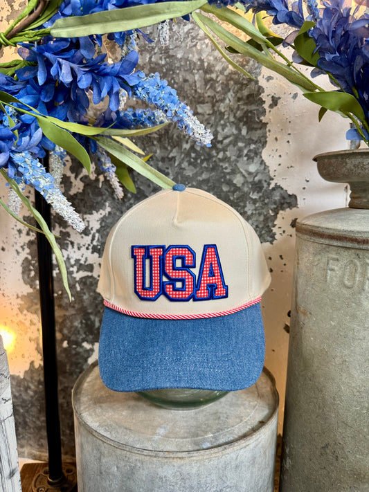 Dark Denim Embroidered USA Trucker Hat