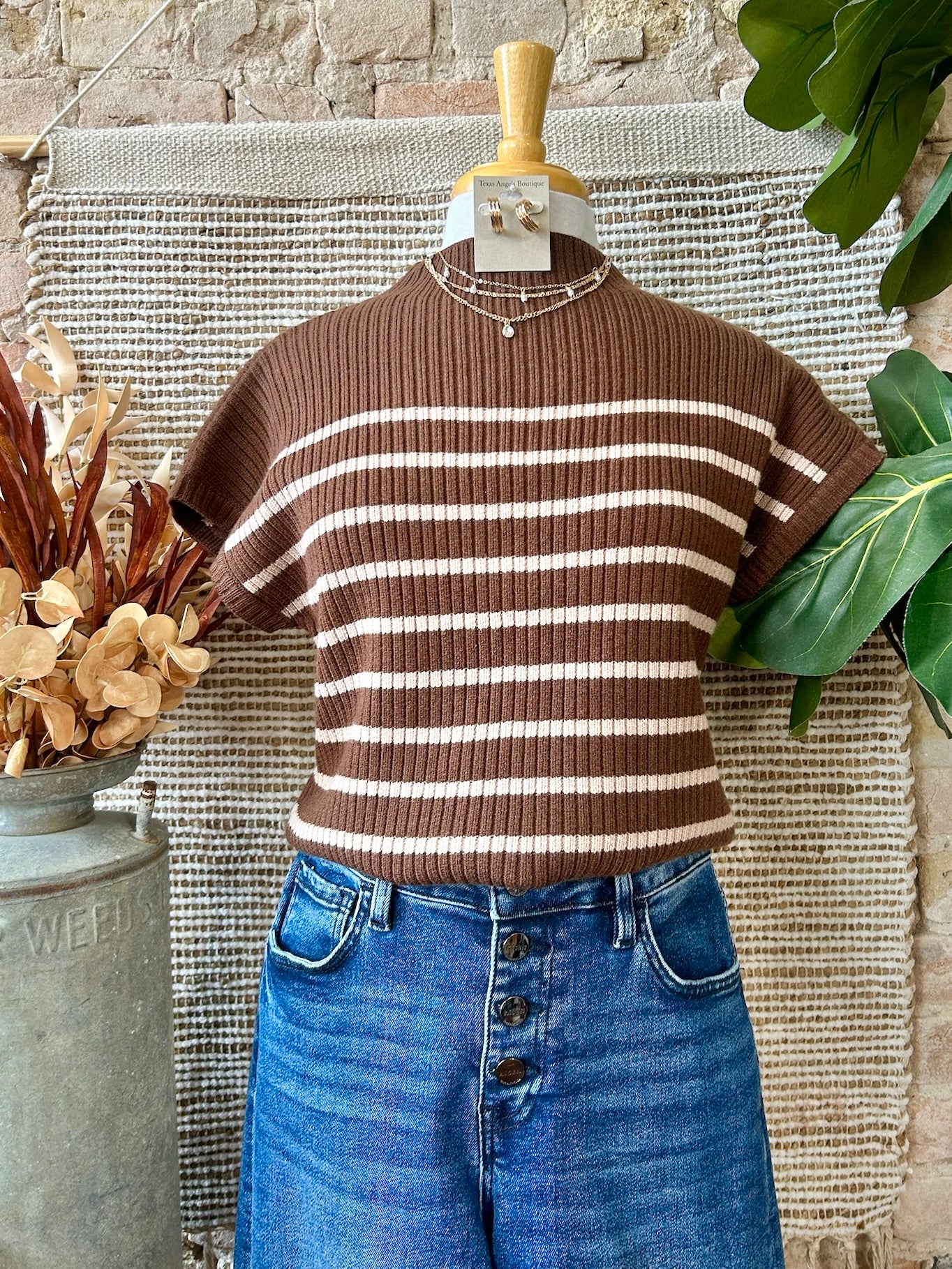 Sweet As Can Be Brown Striped Sweater Top