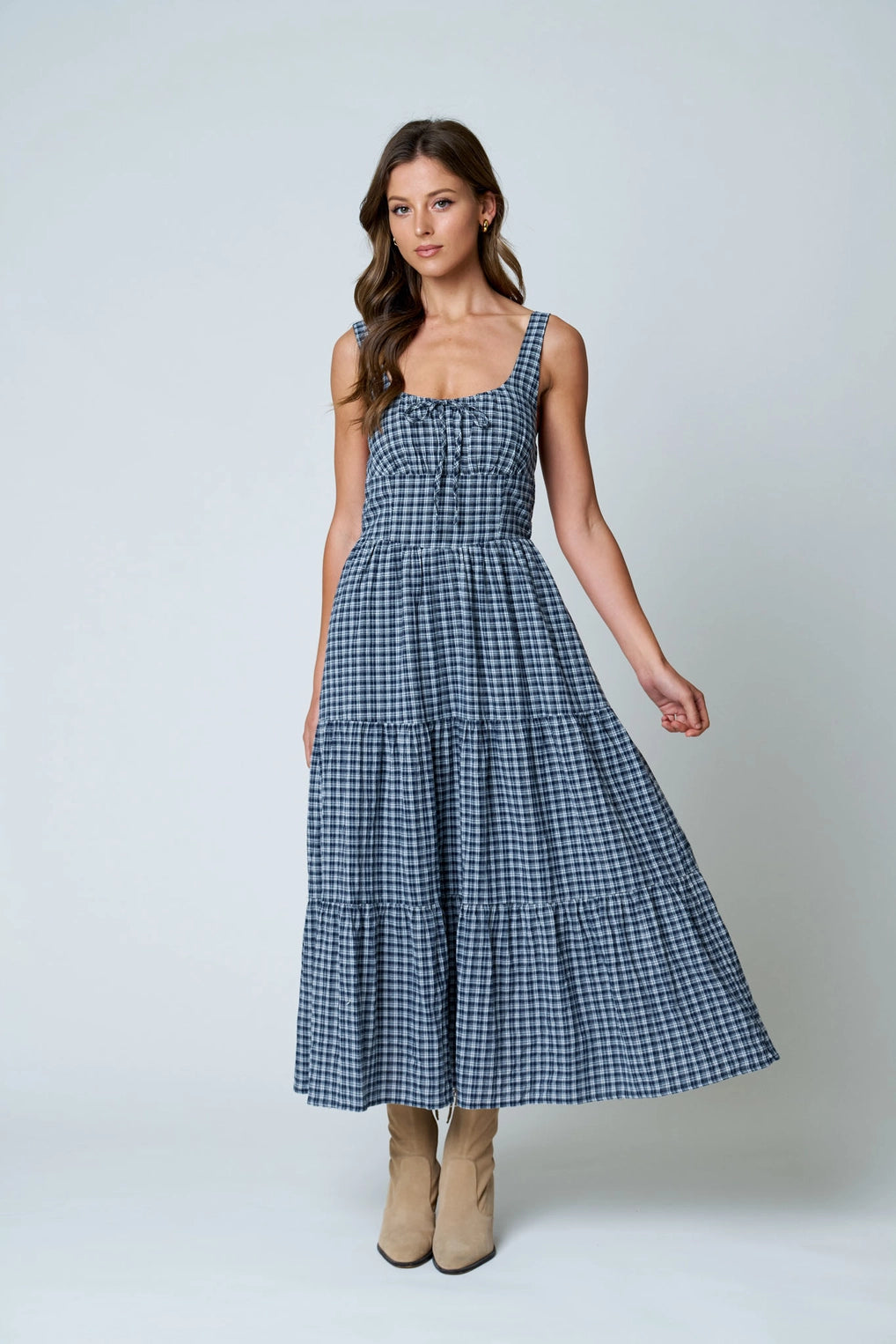Happiness Is Homemade Navy Plaid Mid Maxi Dress