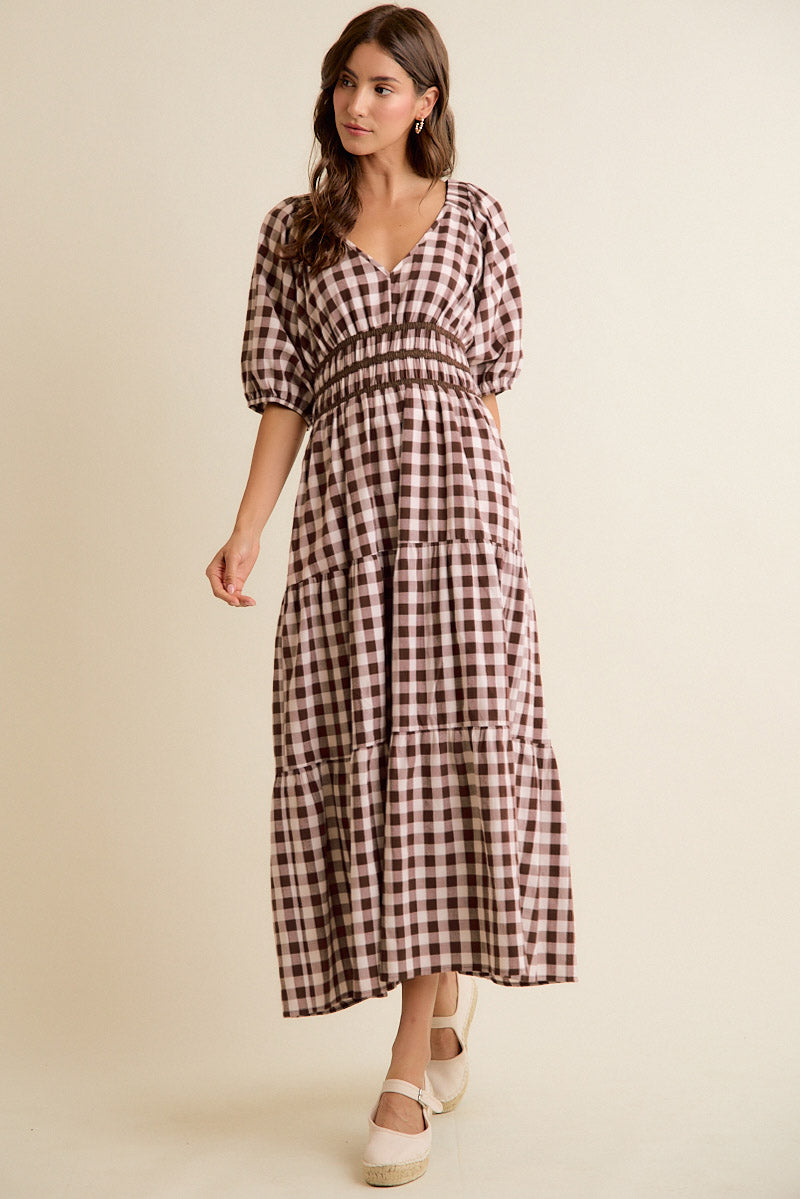 Farmers Market Brown Plaid Maxi Dress