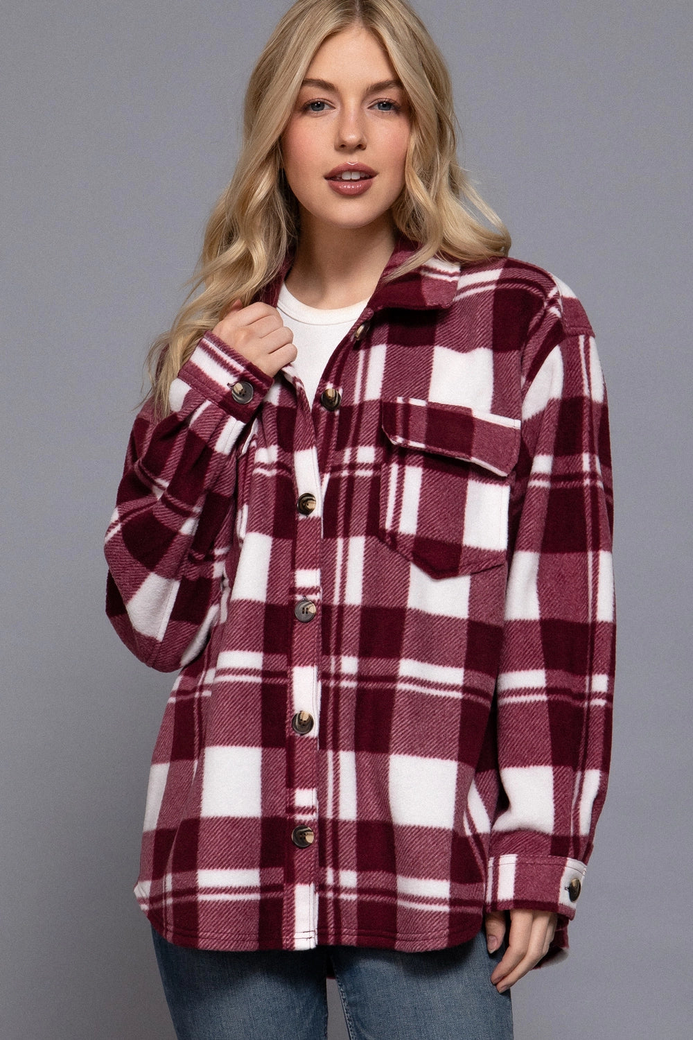 Bundle Up Burgundy Plaid Lined Shacket