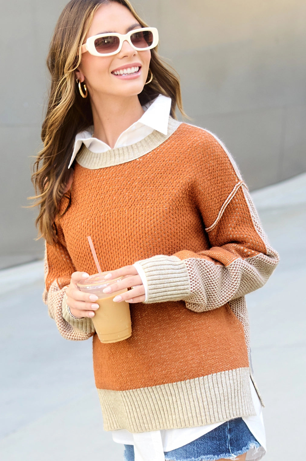 Sweater Weather Burnt Orange Color Block Sweater