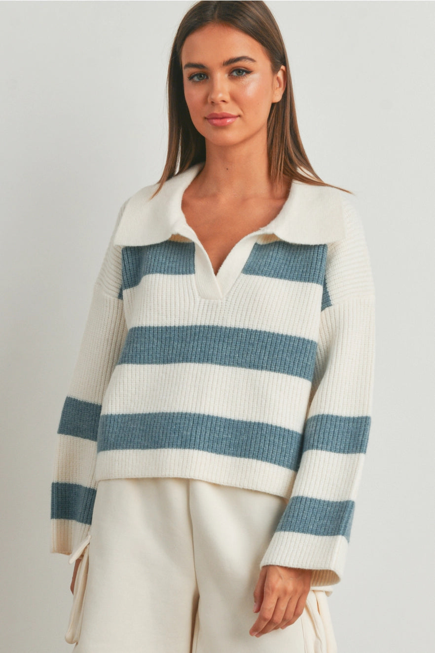 Stubborn Love Blue Striped Sweater