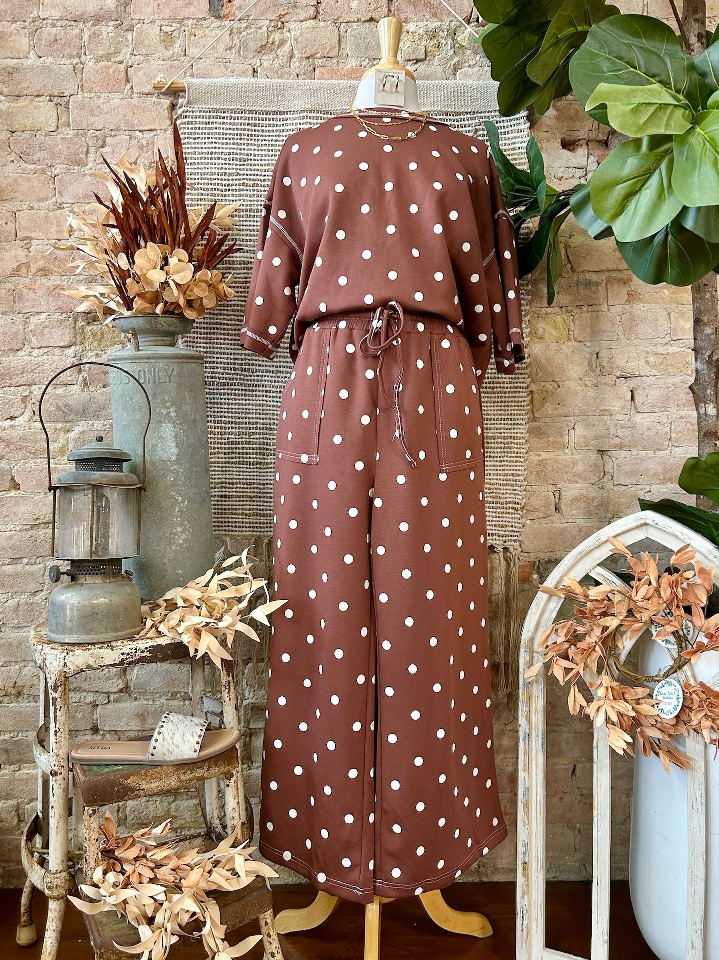 Point Me In The Right Direction Brown Polka Dot Lounge Pants