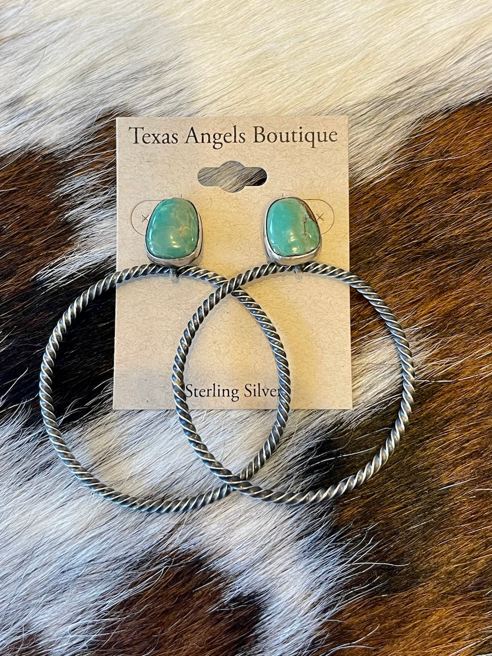 Sterling Silver & Genuine Turquoise Hoop Earrings