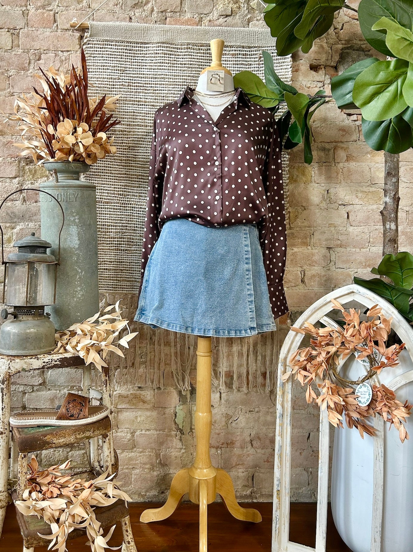Sugar & Spice Brown Polka Dot Satin Blouse