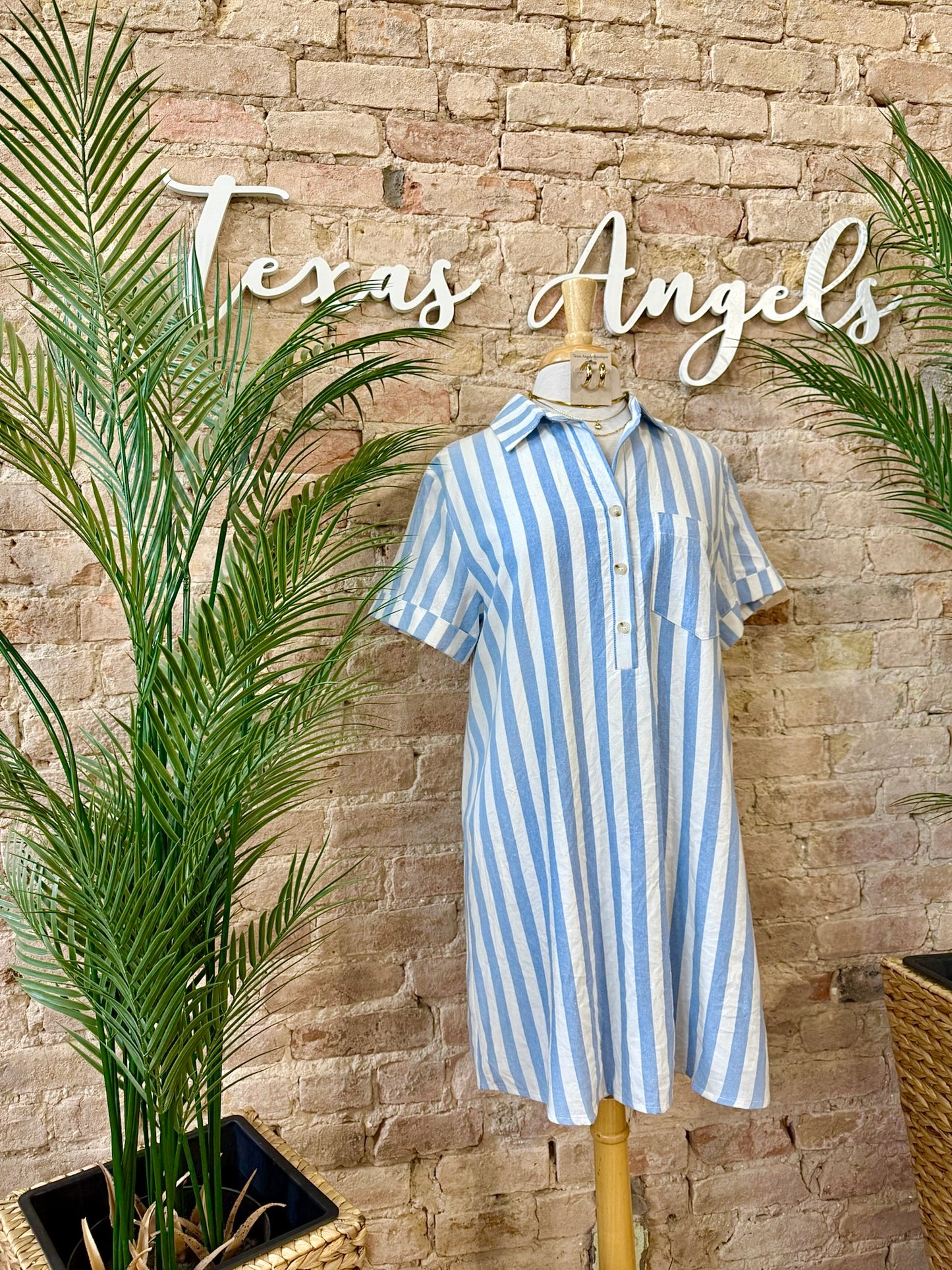 Sea Shells & Cocktails Light Blue Striped Dress
