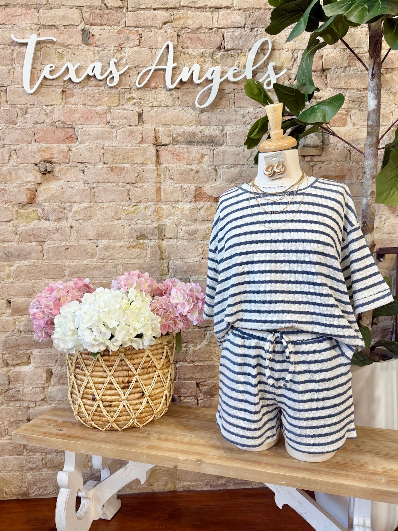 Stayin' In Denim Blue Striped Lounge Set