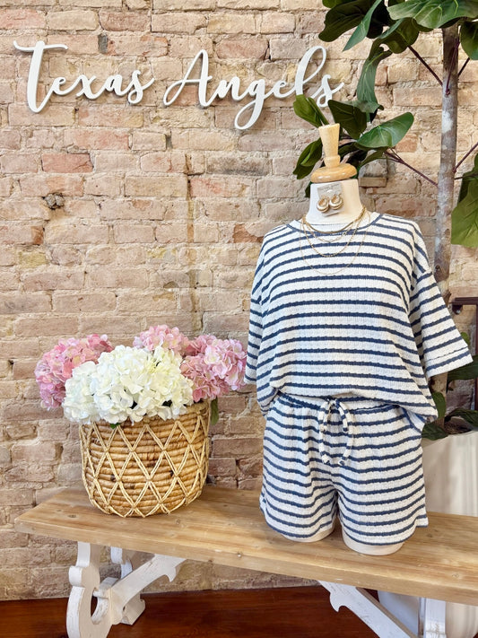 Stayin' In Denim Blue Striped Lounge Set