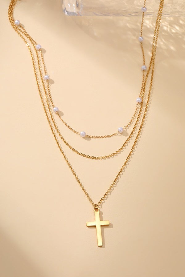 RESTOCK 18K Stainless Steel Gold Layered Cross Necklace