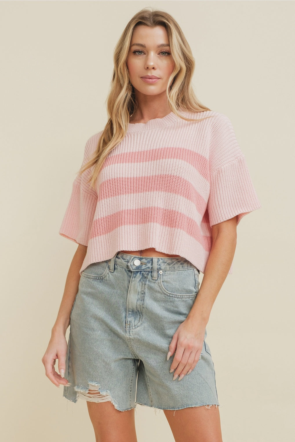 Smother Me With Kisses Pink Striped Knit Sweater Top