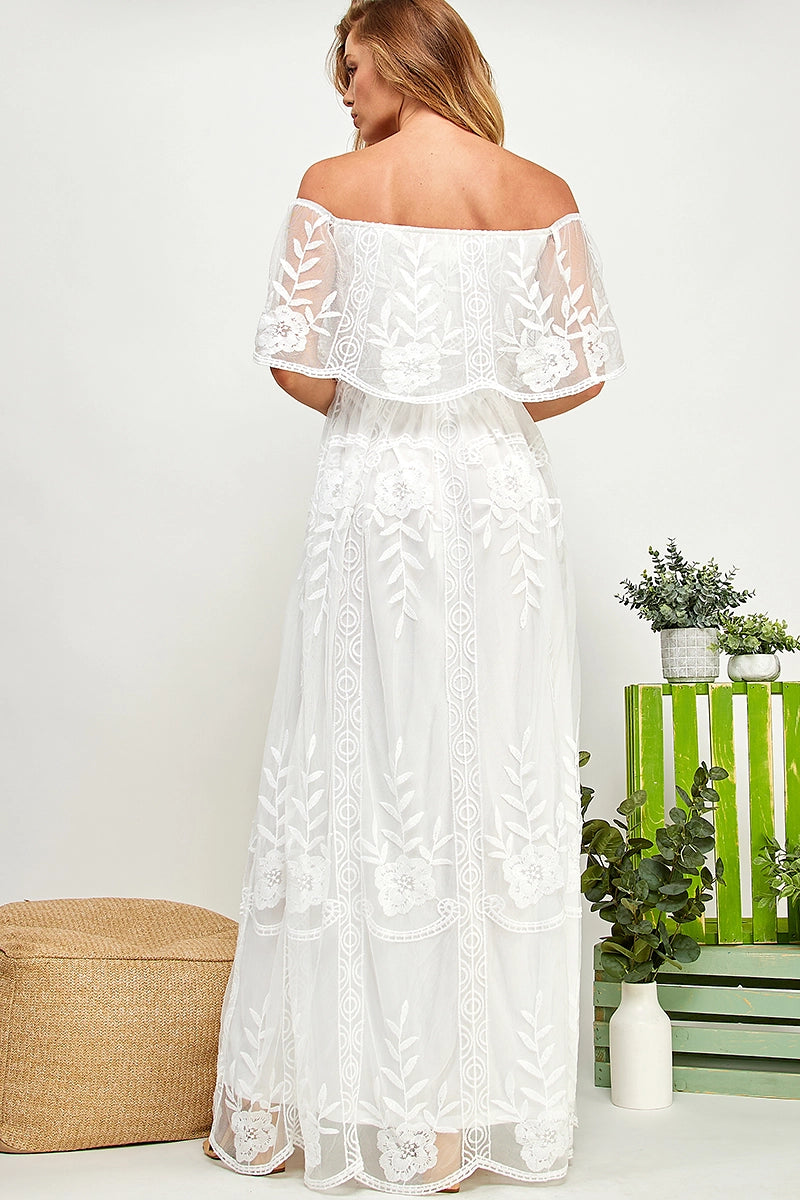 Sail Away White Lace Off Shoulder Maxi Dress