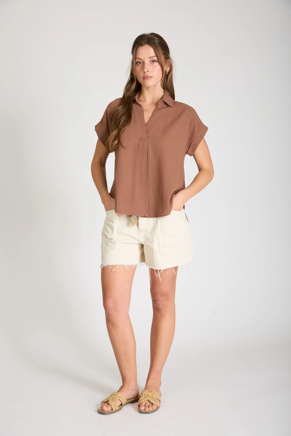 When The Leafs Start Turning Rust Collared V-Neck Top
