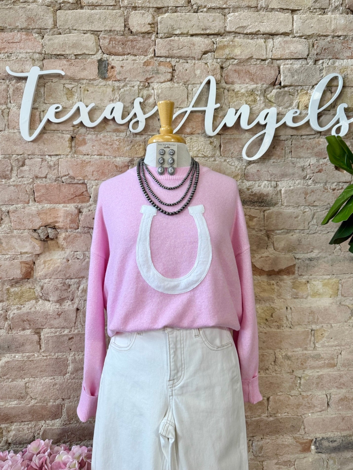 Bareback Rider Pink Horse Shoe Sweater