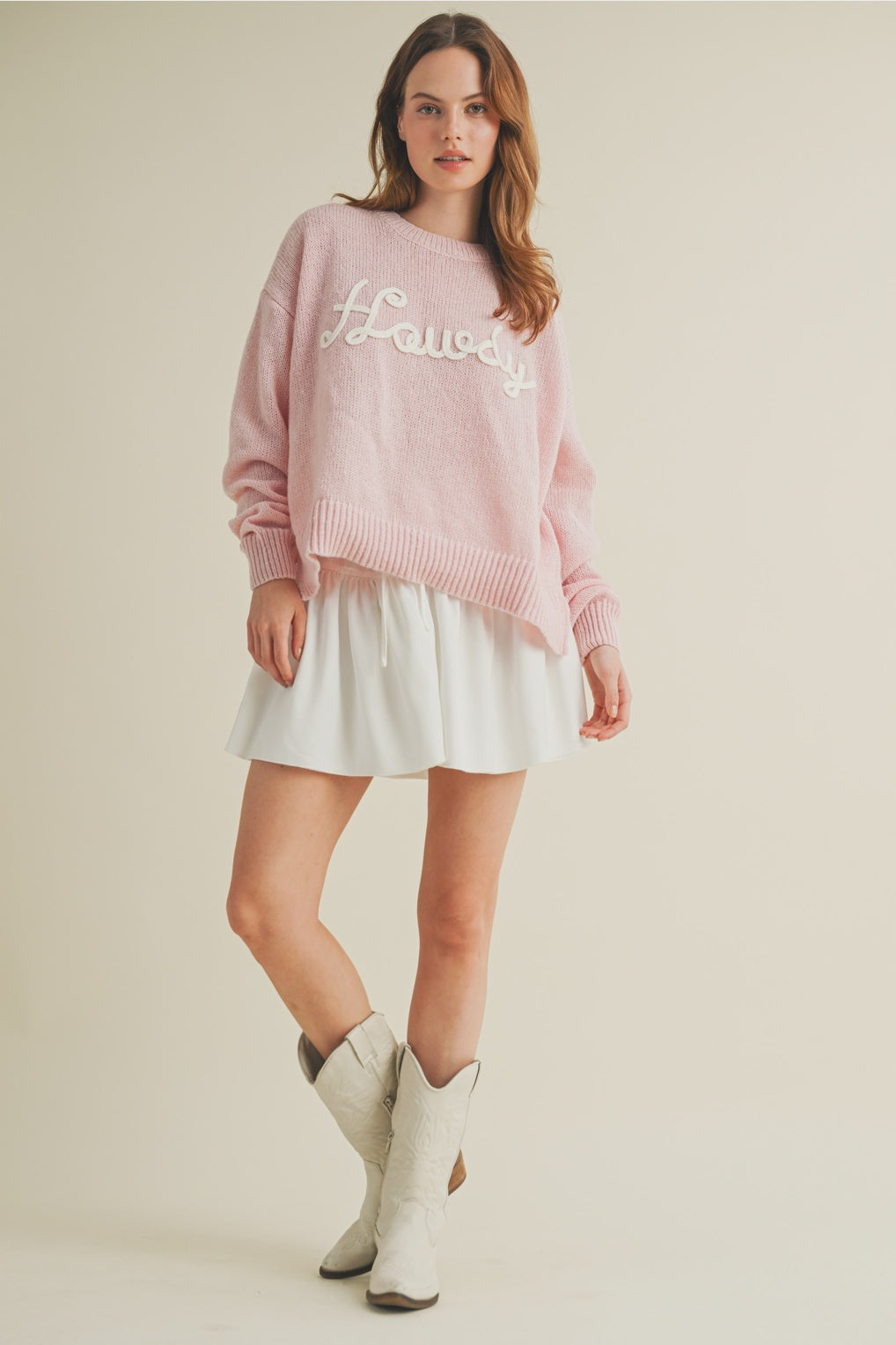 Here For The Cowboys Pink Howdy Sweater