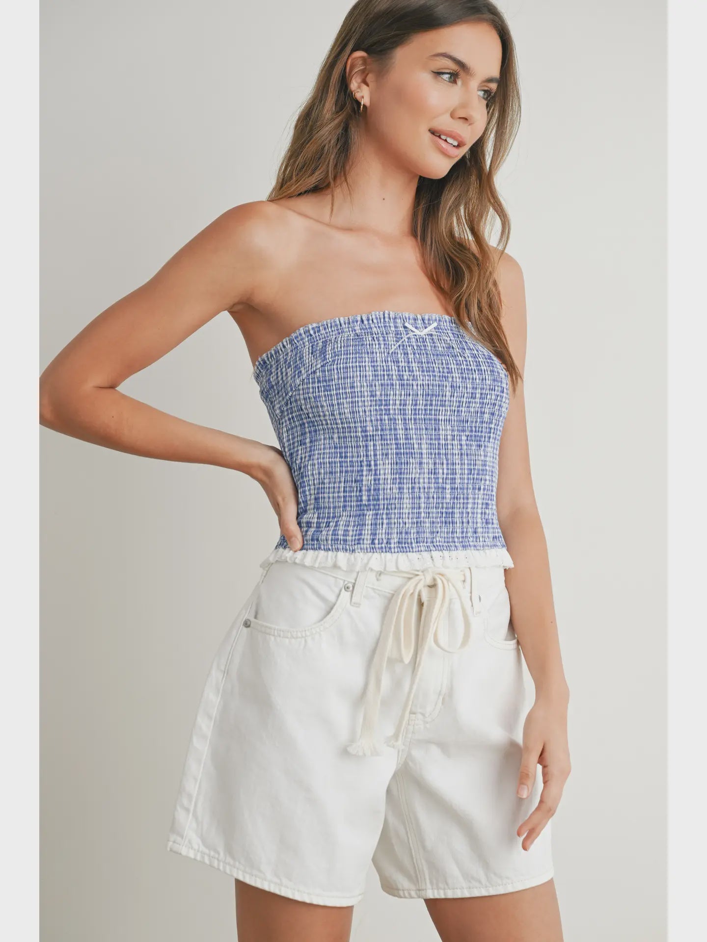 Home Of The Brave Blue Striped Strapless Top