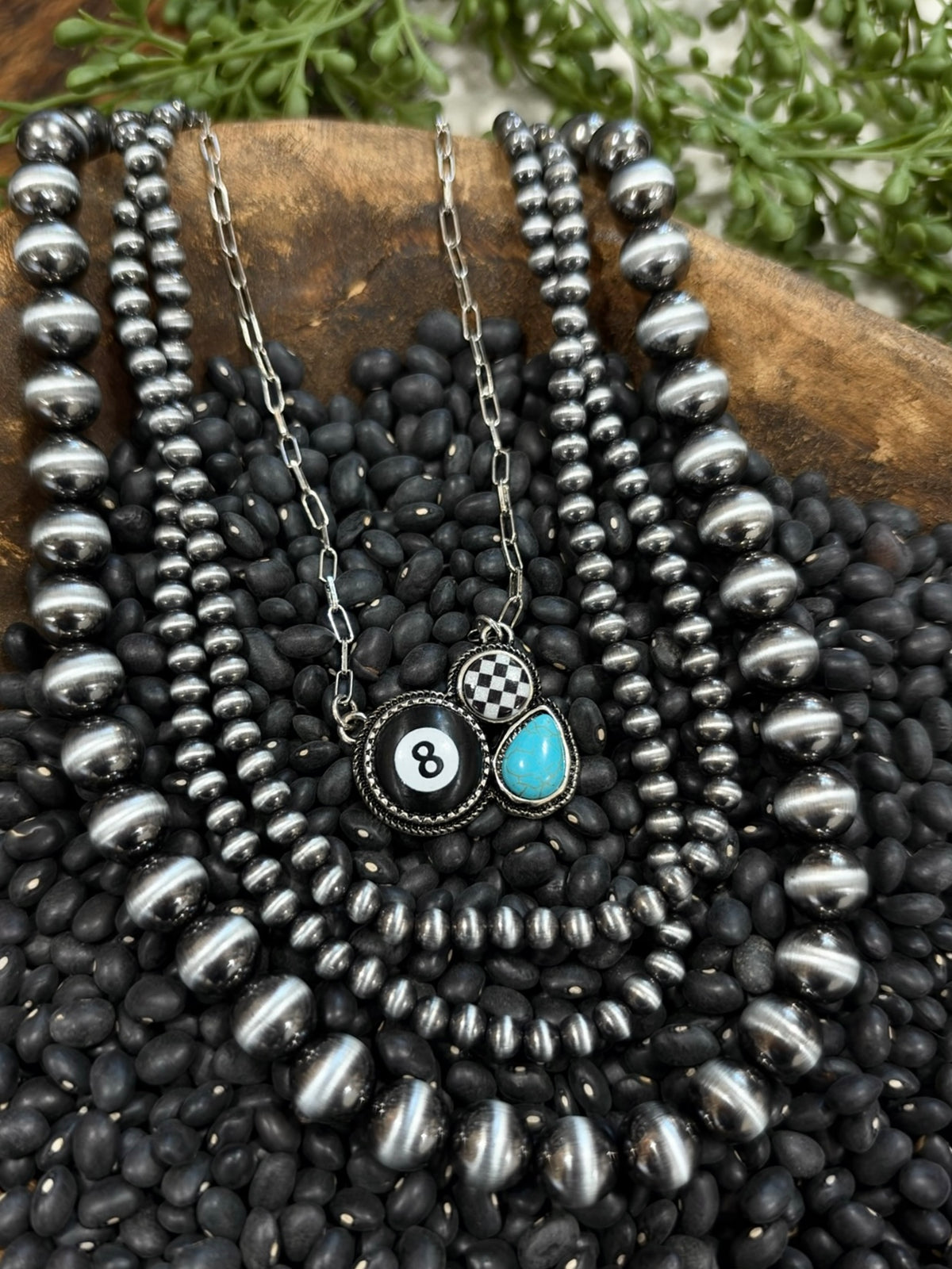 Checkered 8 Ball Necklace