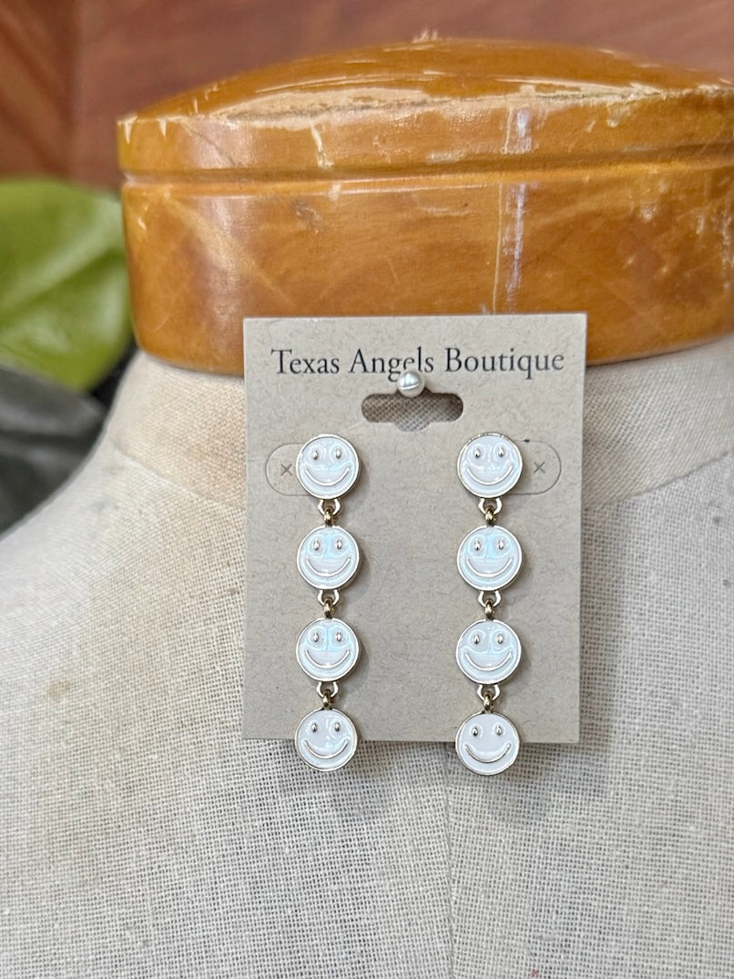 White Smiley Face Dangle Earrings