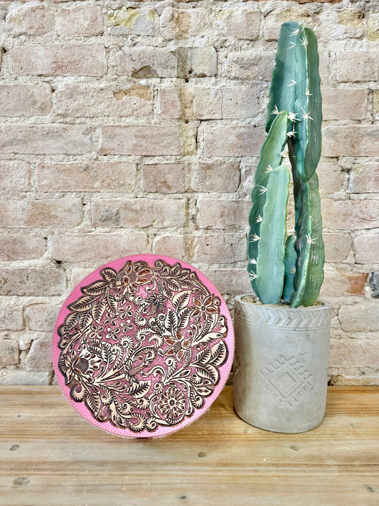 MYRA Circle Tooled Leather Pink Jewelry Box