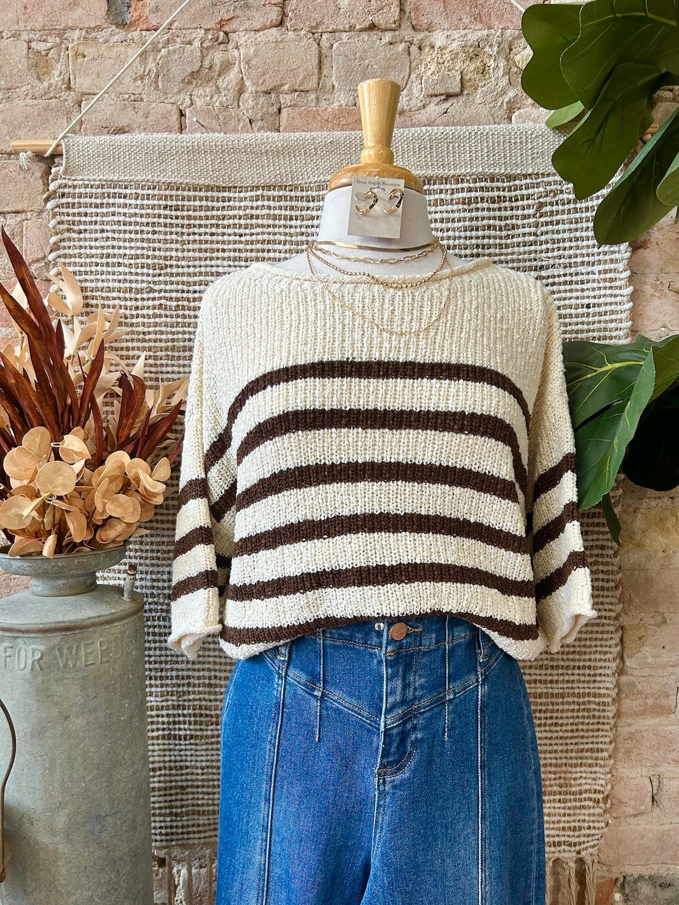 Simply The Best Ivory & Brown Striped Sweater