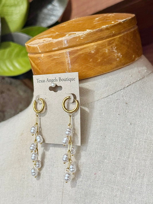 18K Stainless Steel Pearl Drop Earrings