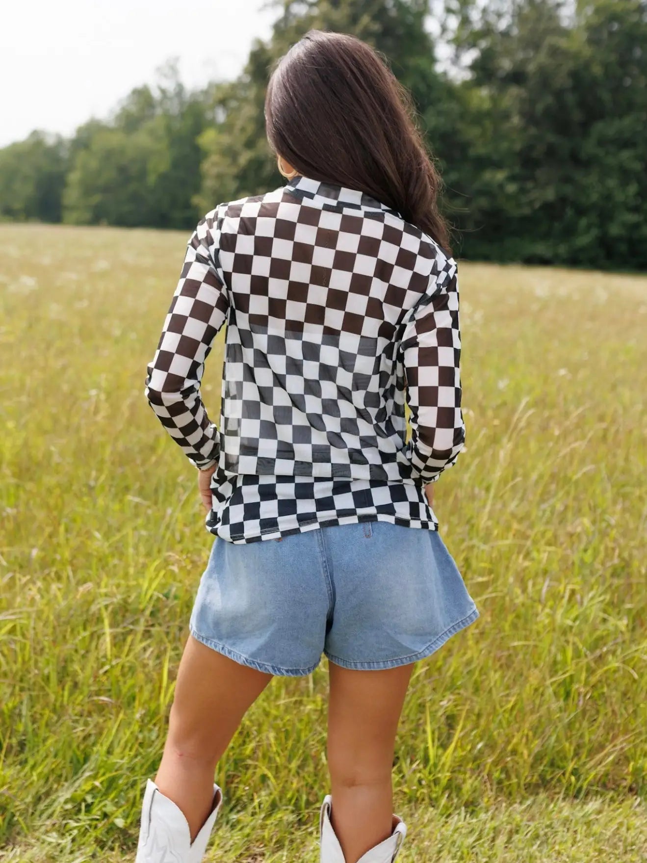 Wanna Bet On It Black Checkered Mesh Top