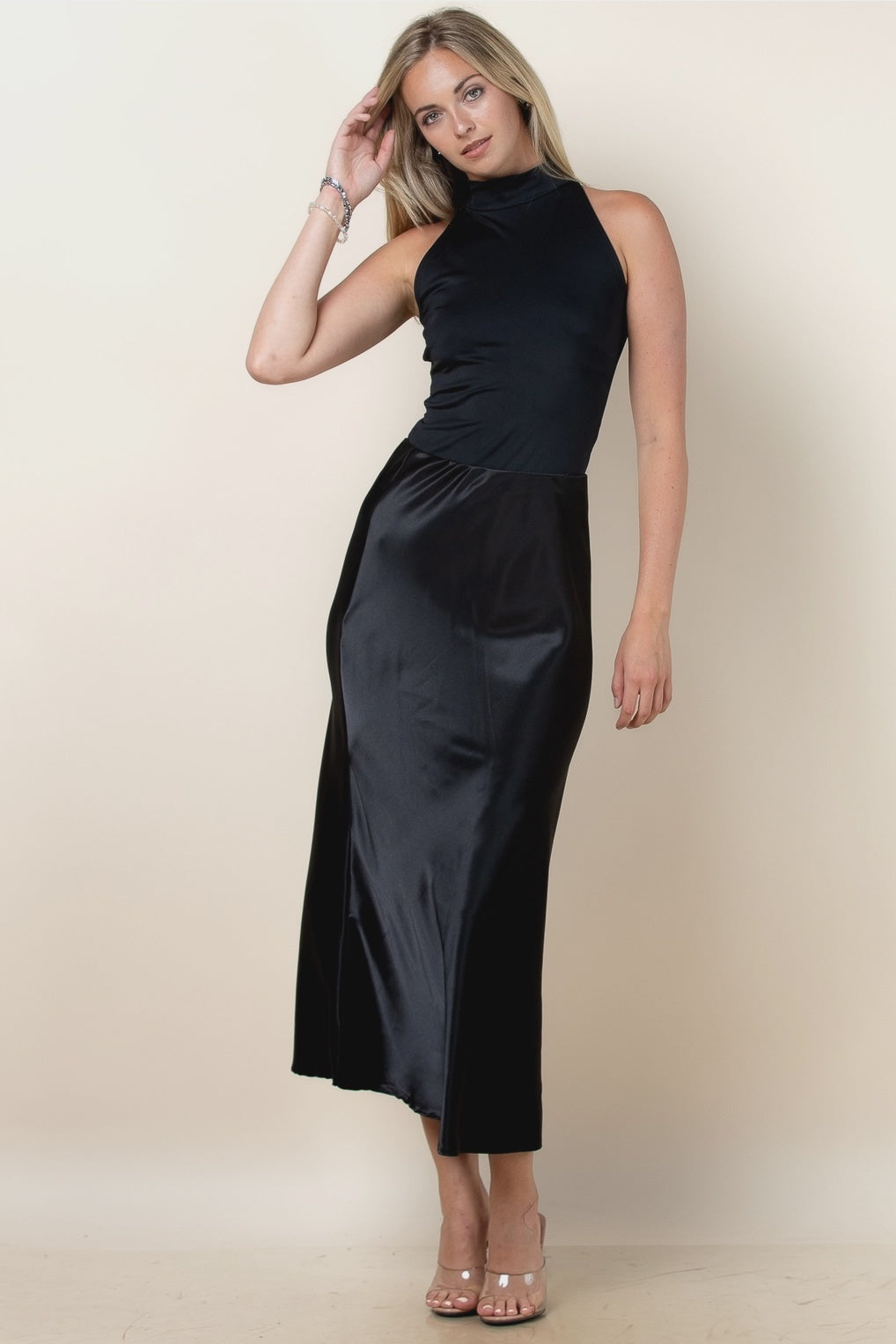 Saturday Night Black Satin Skirt