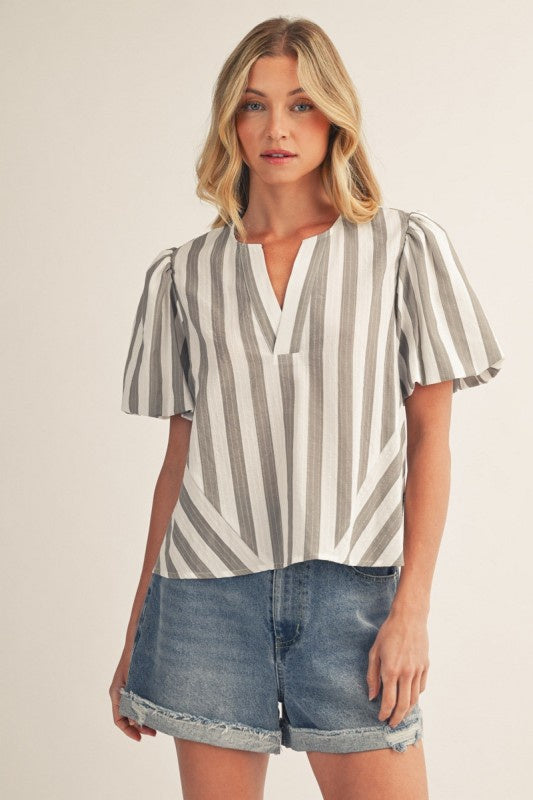 Seaside Avenue Grey Striped Blouse