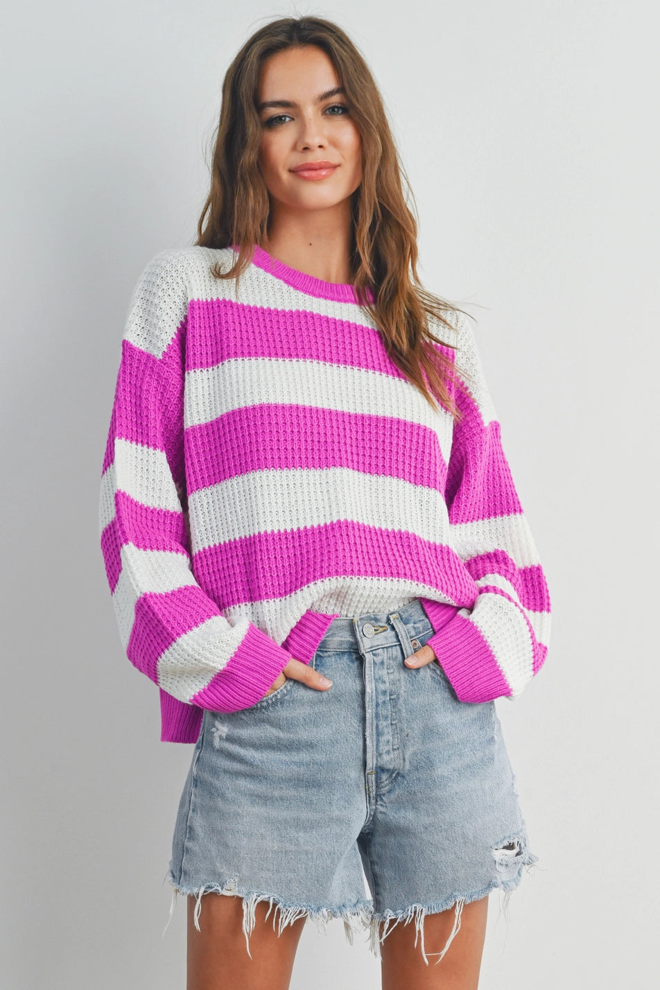 Quit Flirting Fuchsia  Striped Sweater