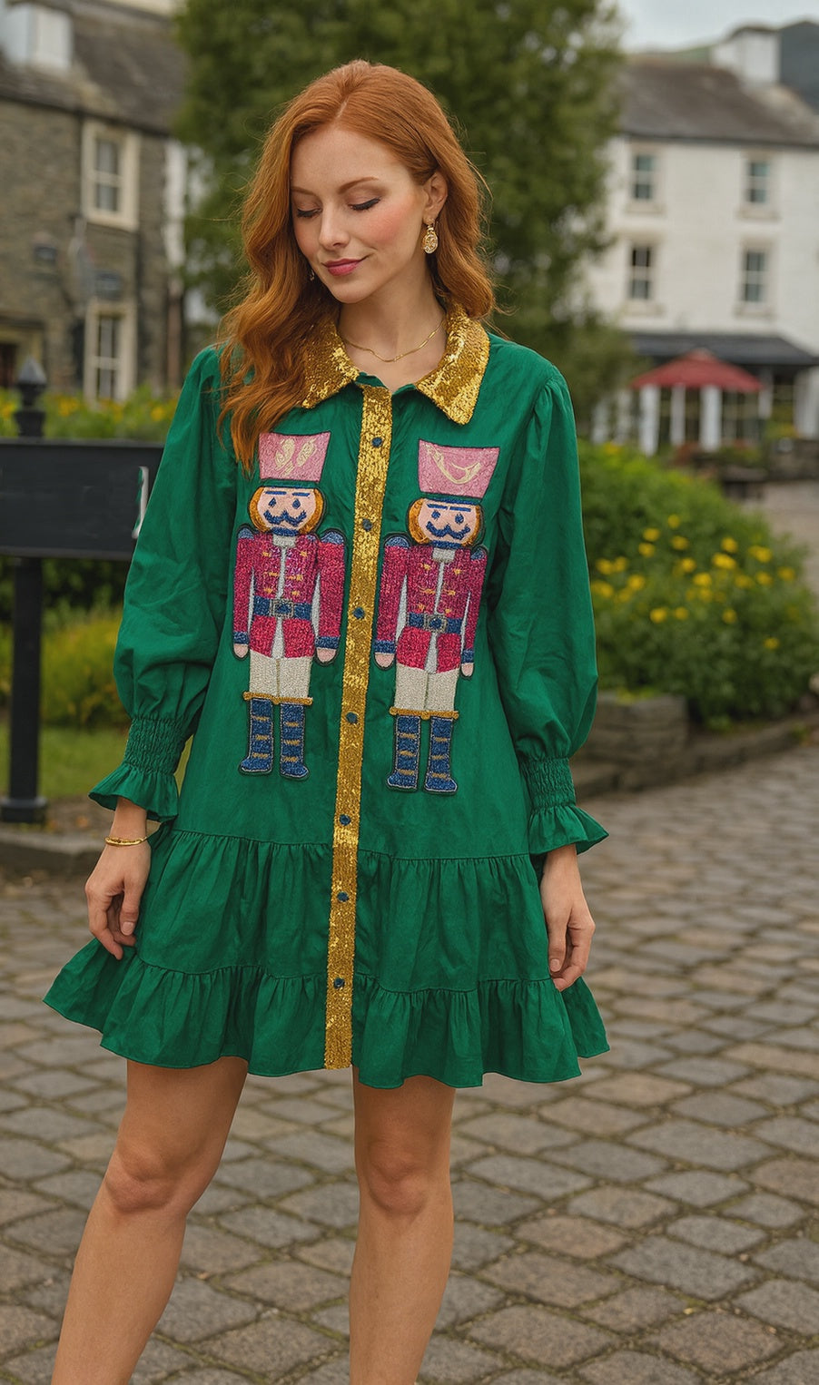 Holly Jolly Christmas Hunter Green Sequin Nutcracker Dress