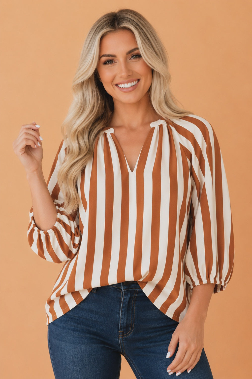 Hayrides & Hot Coco Rust Striped Satin Blouse