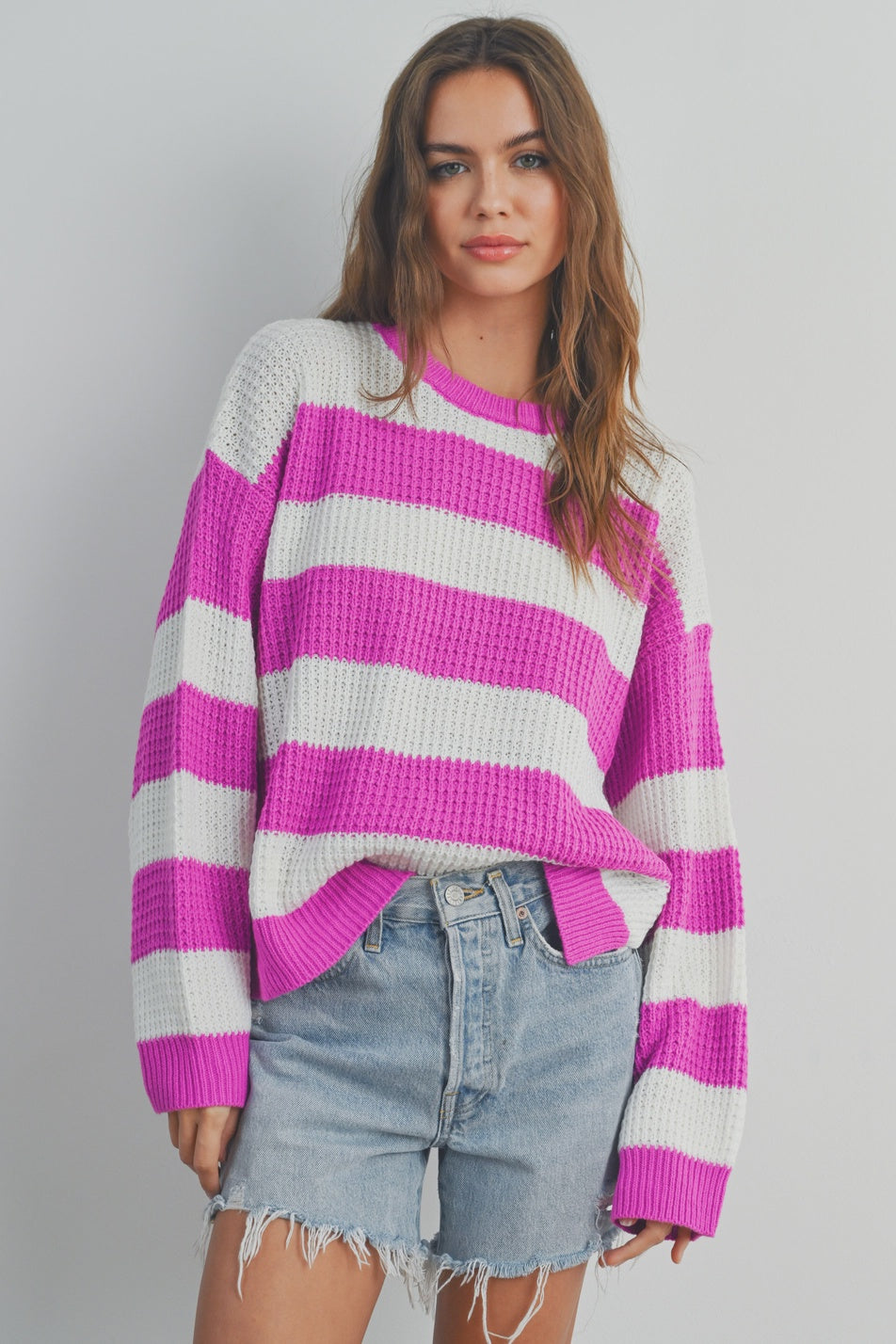 Quit Flirting Fuchsia  Striped Sweater