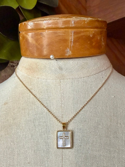 Opal Rhinestone Cross Necklace