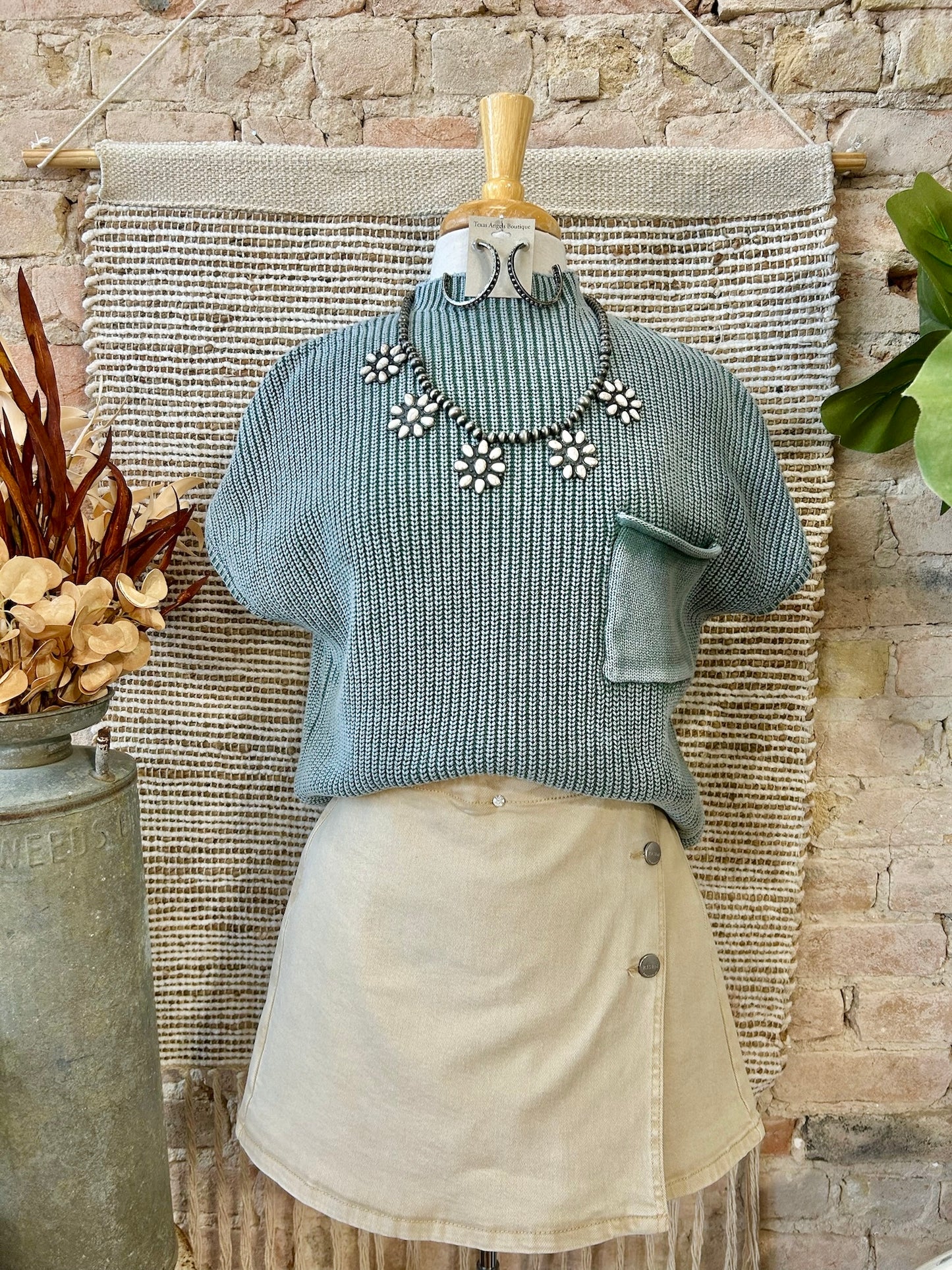 Just Here For A Good Time Jade Mineral Wash Knit Top