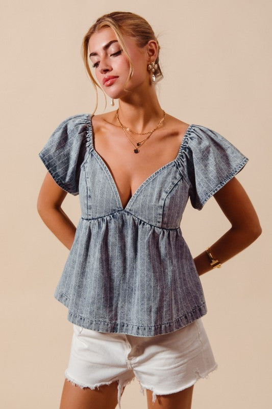 All I See Is You Striped Denim Blouse