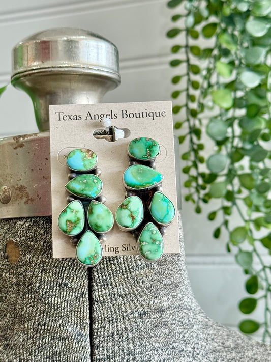 Navajo Handmade Sterling Silver Sonoran Gold Turquoise Cluster Post Earrings