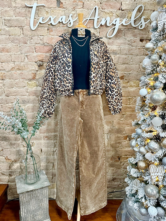 Picked You Just For Myself Leopard Print Puffer Jacket