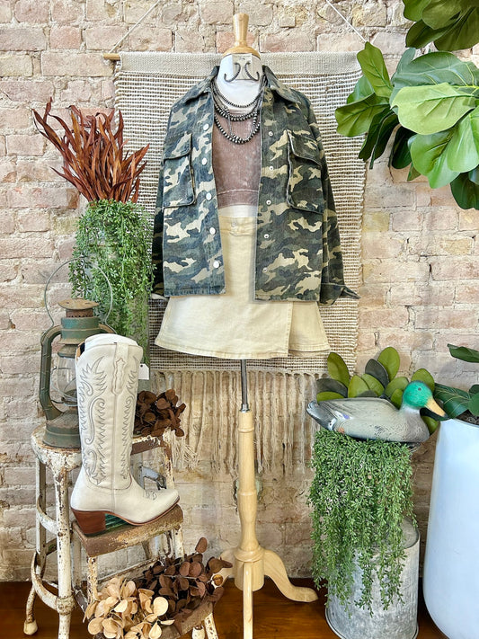 The Hunt Is Over Camo Print Jacket
