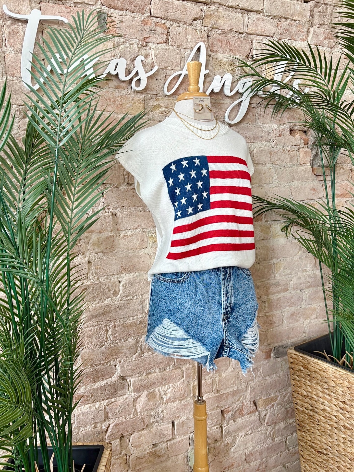 When The Stars Come Out White USA Flag Knit Top