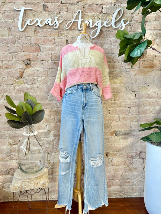 Spring Has Sprung Pink Striped Knit Sweater