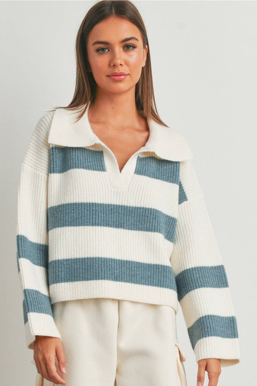 Stubborn Love Blue Striped Sweater